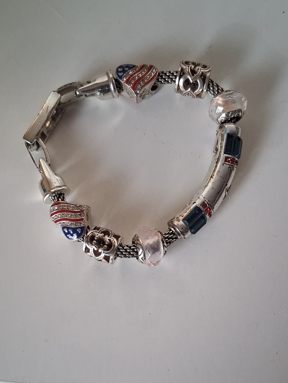 Brighton Silver Charm Bracelet with Blue and Red Accents
